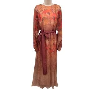Vintage Posh by Jay Anderson Fairy Maxi Dress Womens 14 Orange Chiffon Silk